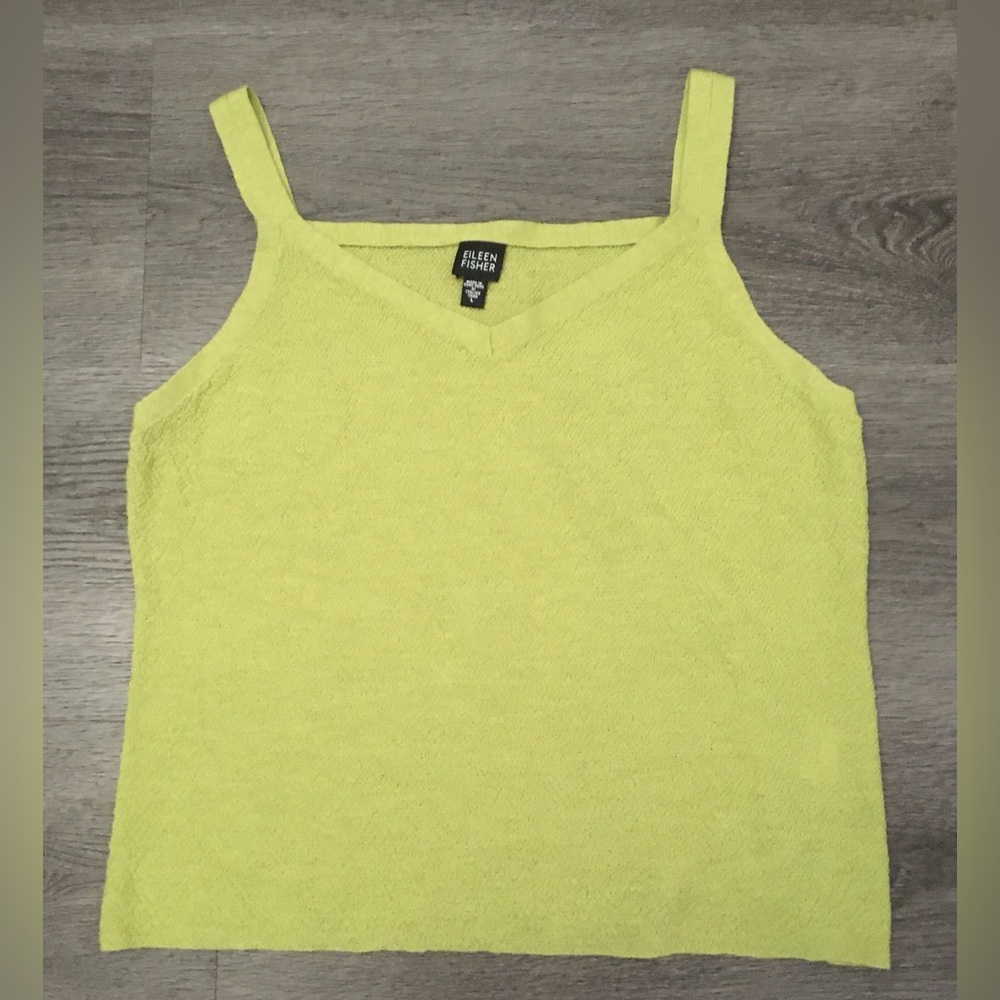 Eileen Fisher Tank Top 100% Wool Italian Yarn Sweater Greenish Yellow Size Large